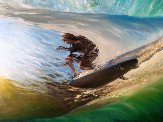 Surfer on a wave. Underwater view