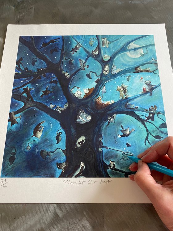 Moonlit Cat Fest - giclee prints available for £65