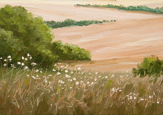 Summer Nature. Oil Painting. Canvas. Fields. Green Trees. Artwork 8 x 10