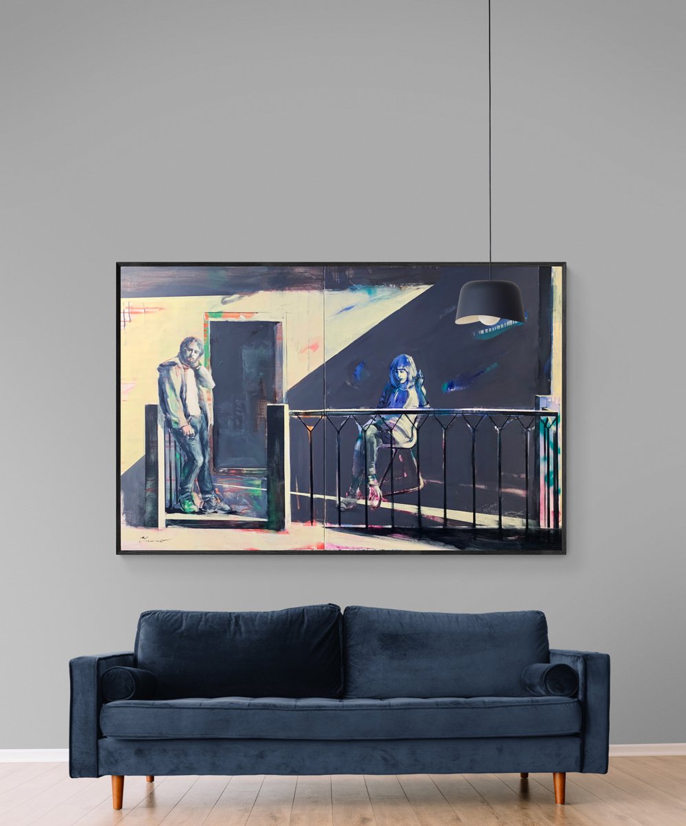 Expressive Portrait Acrylic Painting By Yaroslav Yasenev, 73 X 47", Sunny Morning, Original Artwork