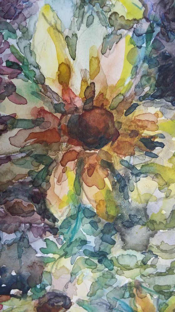 Flower bed. Original watercolour painting.