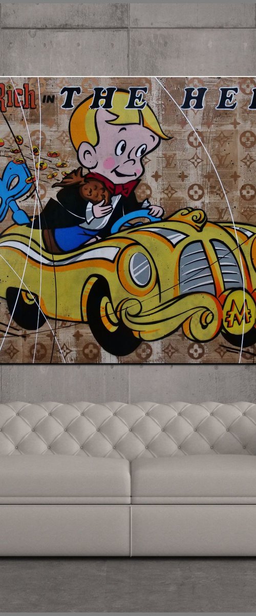 The Heist 140cm x 100cm Richie Rich Book Page Urban Pop Art by Franko