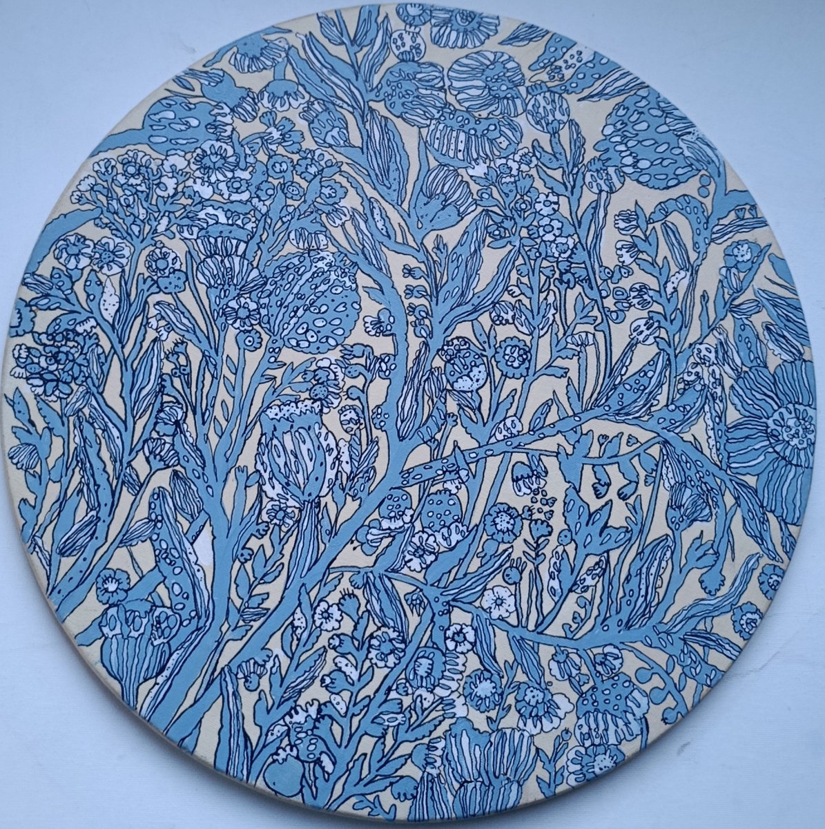 Naive Acrylic Painting , Blue Flower Diptych By Tetiana Osadchuk, 31 X 16, Artwork For Sale On Artfinder