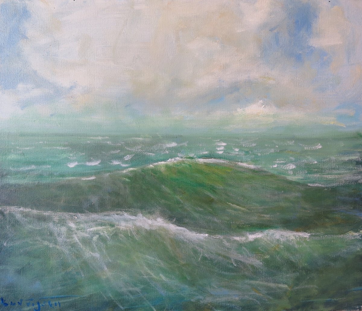 Impressionistic Landscape Oil Painting By Malcolm Ludvigsen, 24 X 20", Bridlington Waves, Original Artwork