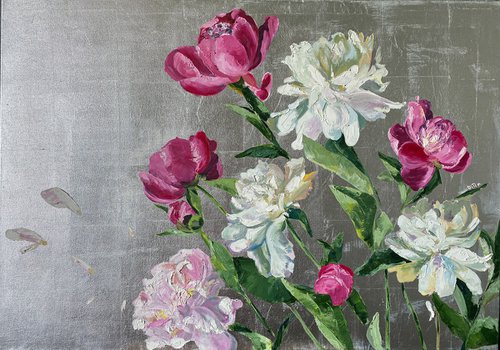 Oil painting Delicate White and Pink peonies by Diana Timchenko
