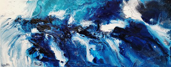 Teal Blue Candy 200cm x 80cm Blue Teal White Textured Abstract Art