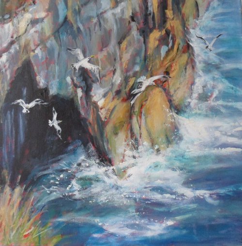 Bempton cliffs, nesting time, near Flamborough Head by Jean  Luce