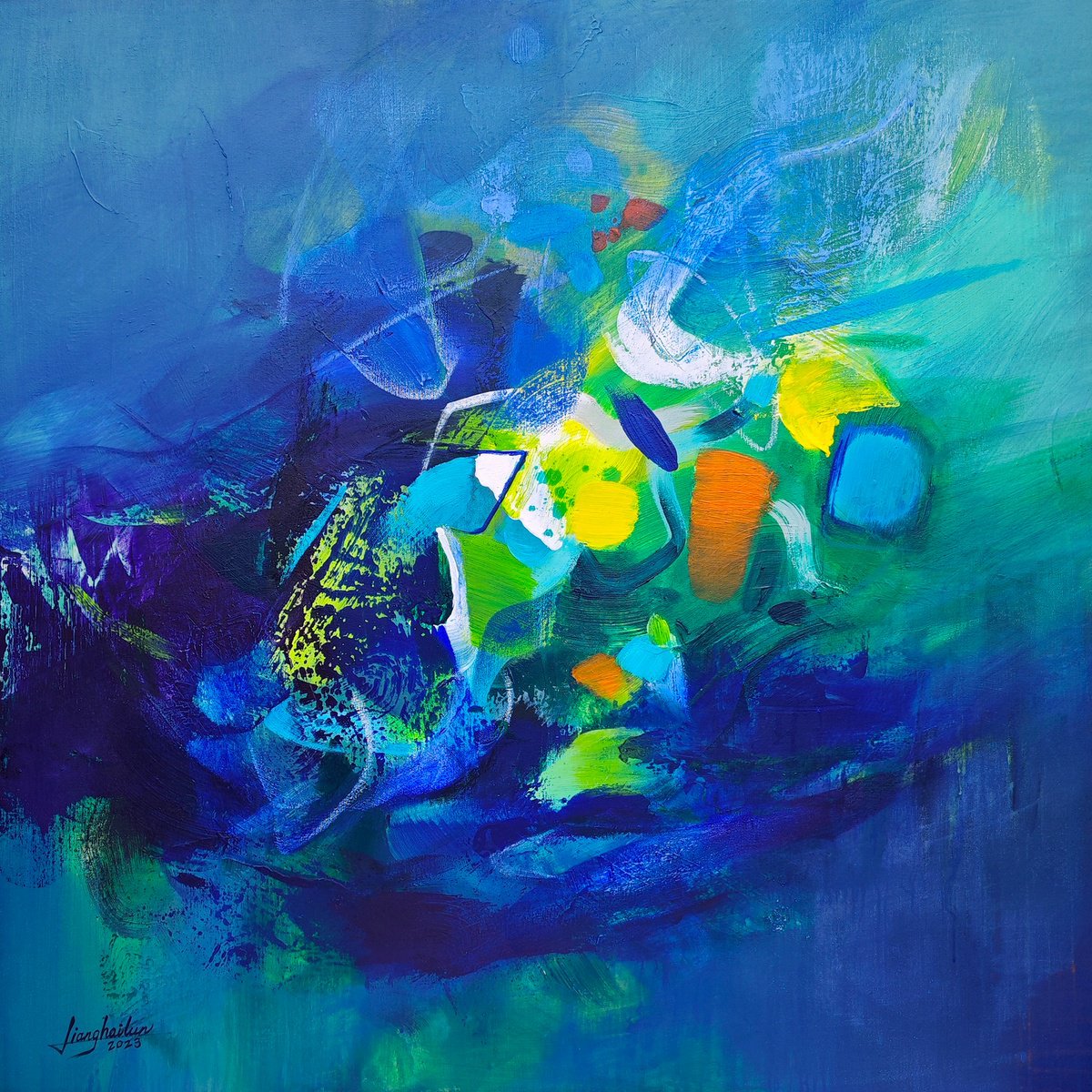 Abstract Acrylic Painting By Liang Hailun, 39 X 39", N°207, Original Artwork