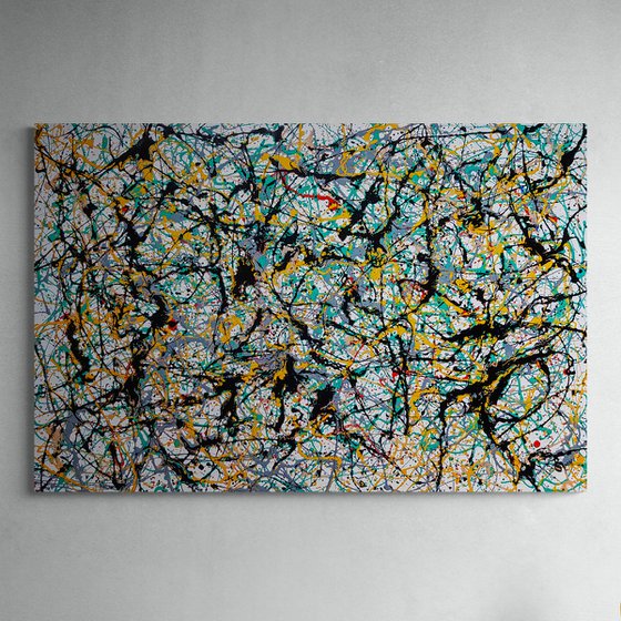 Animo N-4. (W)160x(H)110 cm. Style of JACKSON POLLOCK. Abstract Expressionism Painting