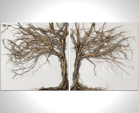 Gold Wishing Trees Diptych I