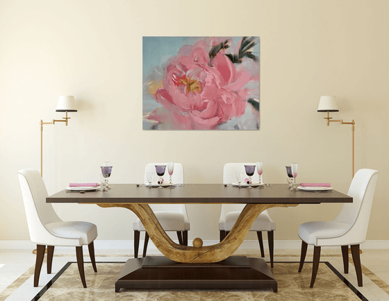 Oversized wall art original canvas oil painting pink peony artwork