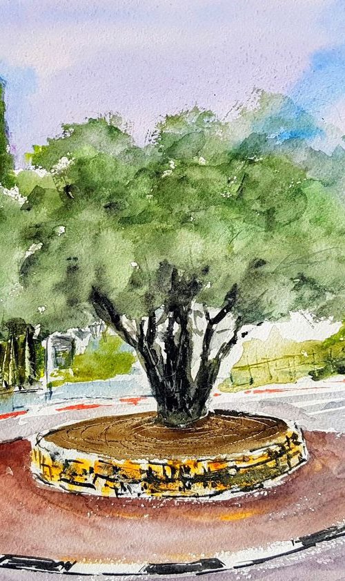 Olive tree in the city by Leonid Kirnus