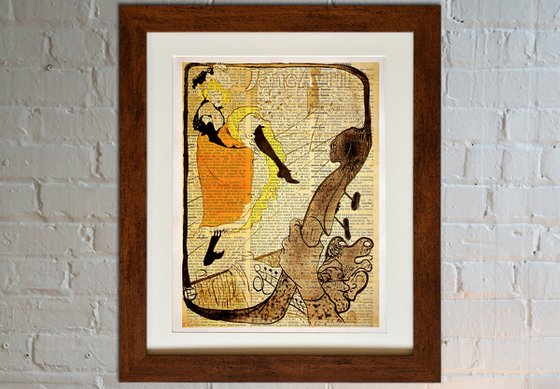 Jane Avril - Collage Art Print on Large Real English Dictionary Vintage Book Page