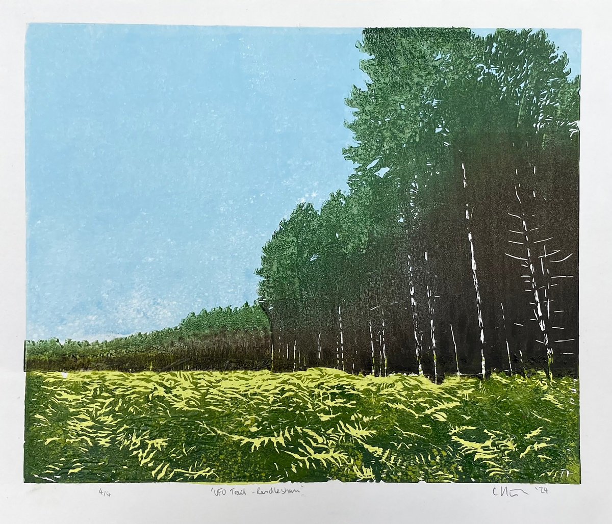Impressionistic Landscape Linocut By C Staunton, 11 X 9, Forest Linocut Print, Original Artwork