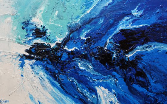 Wild Blue 160cm x 100cm Blue Aqua White Textured Abstract Art