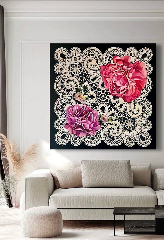 Peonies on Lace.