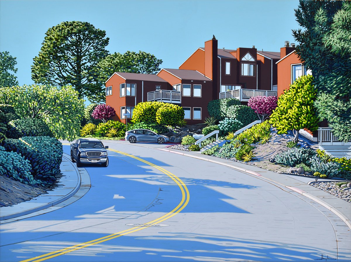 Photorealistic Landscape Acrylic Painting By Alex Nizovsky, 40 X 30, Sausalito / Headlands Court, Original Artwork