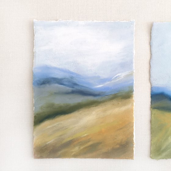 Mountain landscape. Set of 2 small paintings