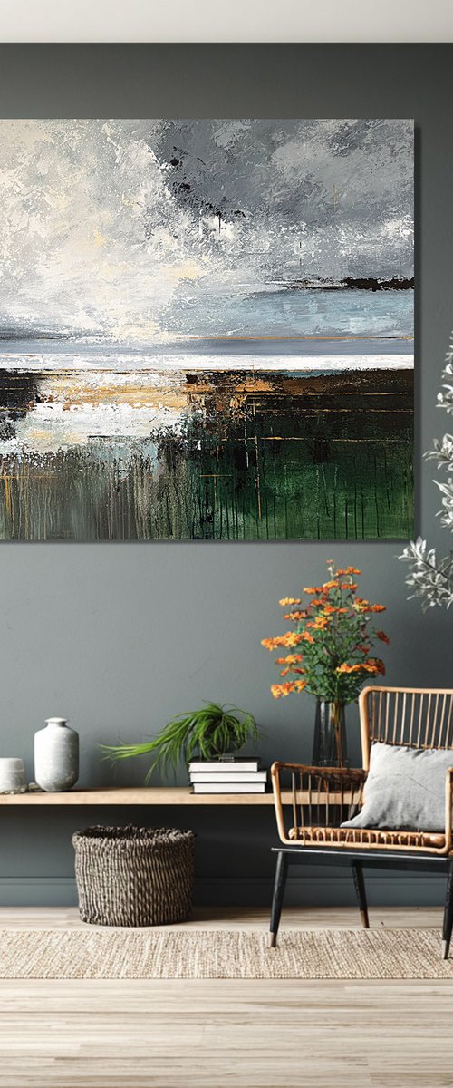 Verdant Radiance Large Green Landscape by Tatiana Malinovscaia