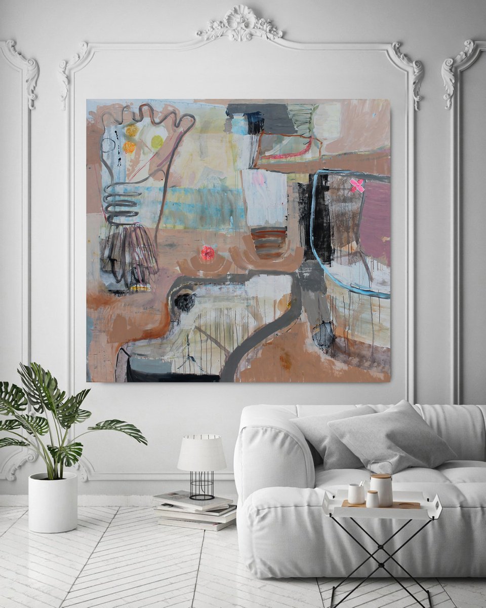 Expressive Abstract Acrylic Painting By Sergiy Dekalyuk, 81 X 76", Composition 25. Flowers, Original Artwork