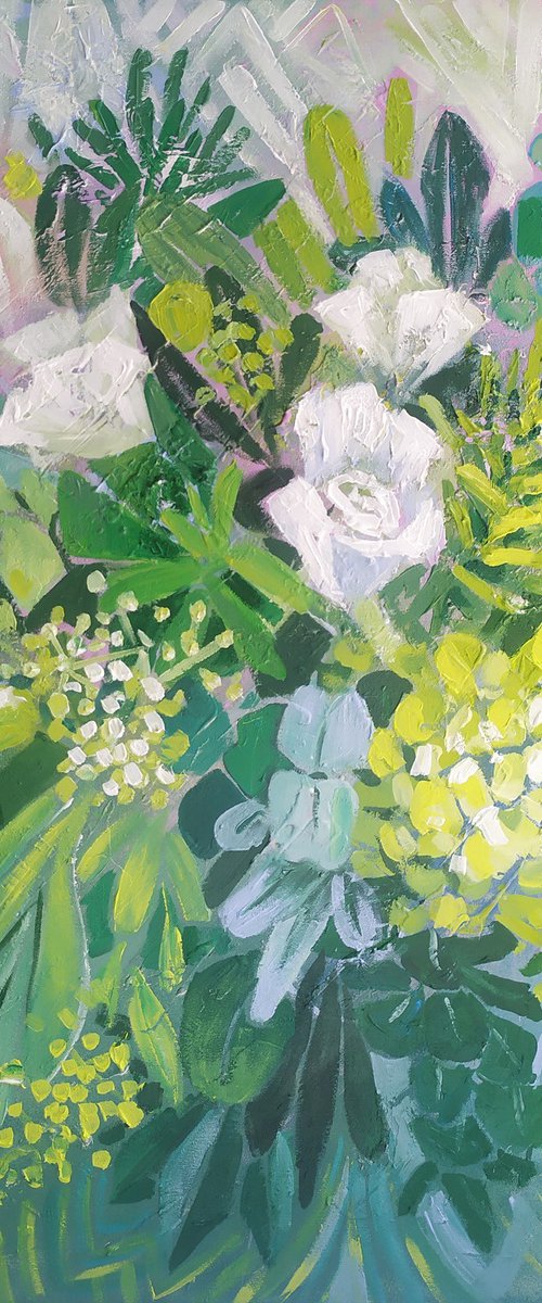 GREEN FRESHNESS - ABSTRACT FLORAL PAINTING by Ekaterina Prisich