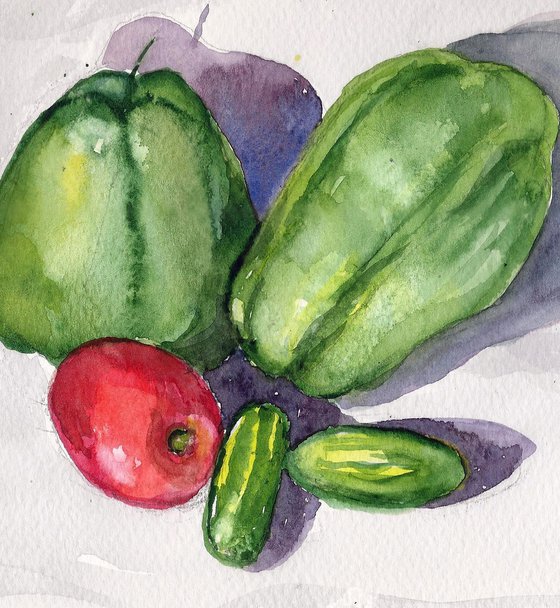 Chayote and Ivy gourd Still life Alla-prima 8