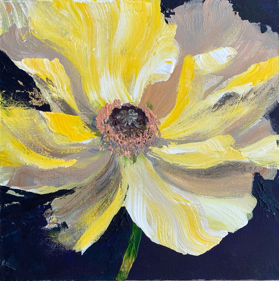Yellow poppy original painting on canvas