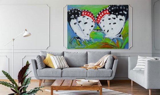 BUTTERFLIES - animal art, large original painiting oil on canvas, insect , home decor, kids room