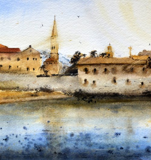 Golden Budva Montenegro 23x54cm 2020 by Nenad Kojić watercolorist