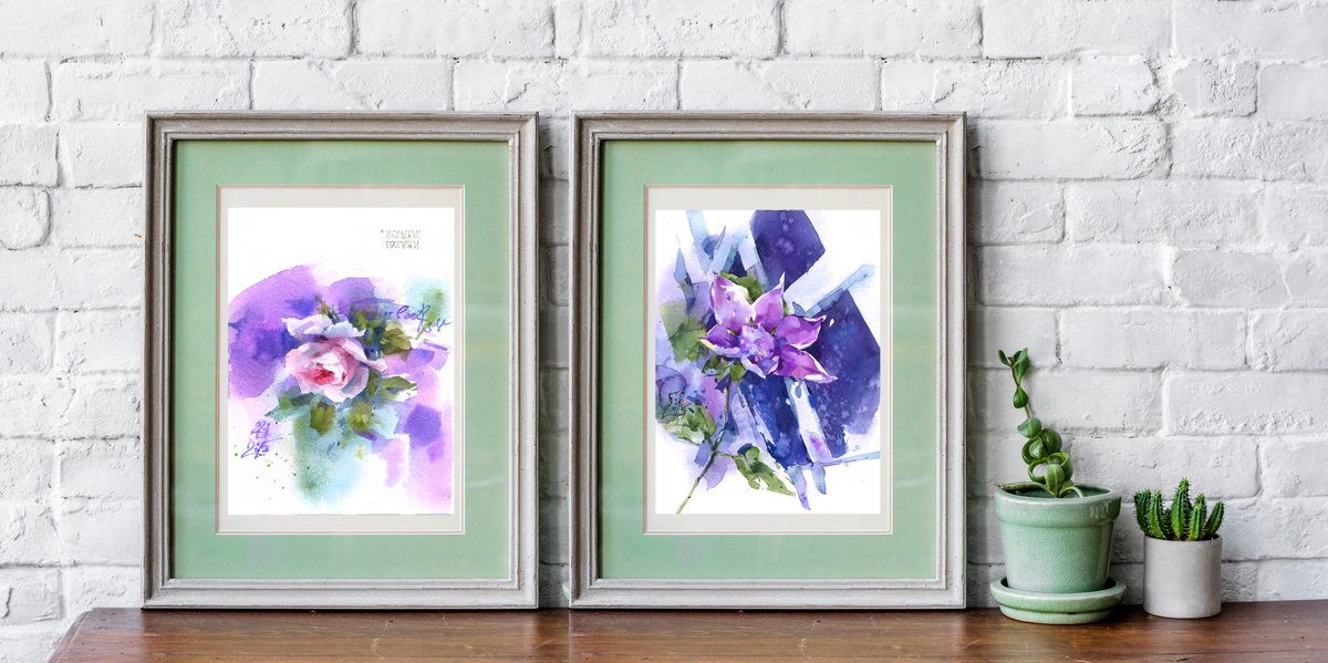 Impressionistic Botanical Watercolour By Ksenia Selianko, 6 X 9", Diptych