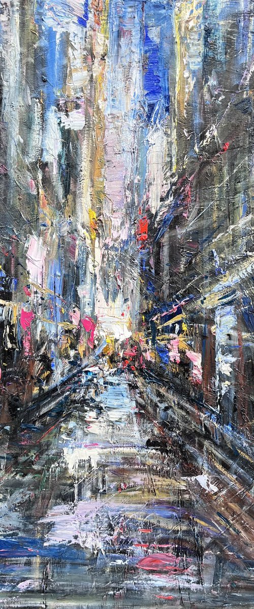 Abstract City Lights 90x108oil by Altin Furxhi