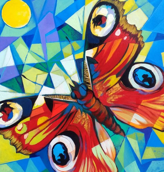 Butterfly (60x60cm, cubism, oil painting, ready to hang)