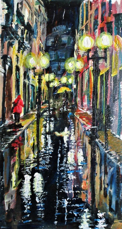 Wet Street Scene Acrylic Painting By Max Aitken Artfinder