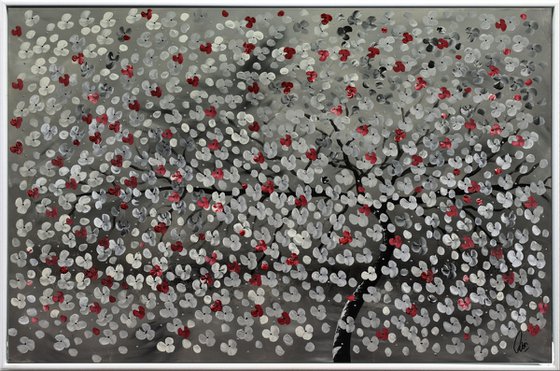 Dark Cherries  acrylic abstract painting cherry blossoms nature painting framed canvas wall art