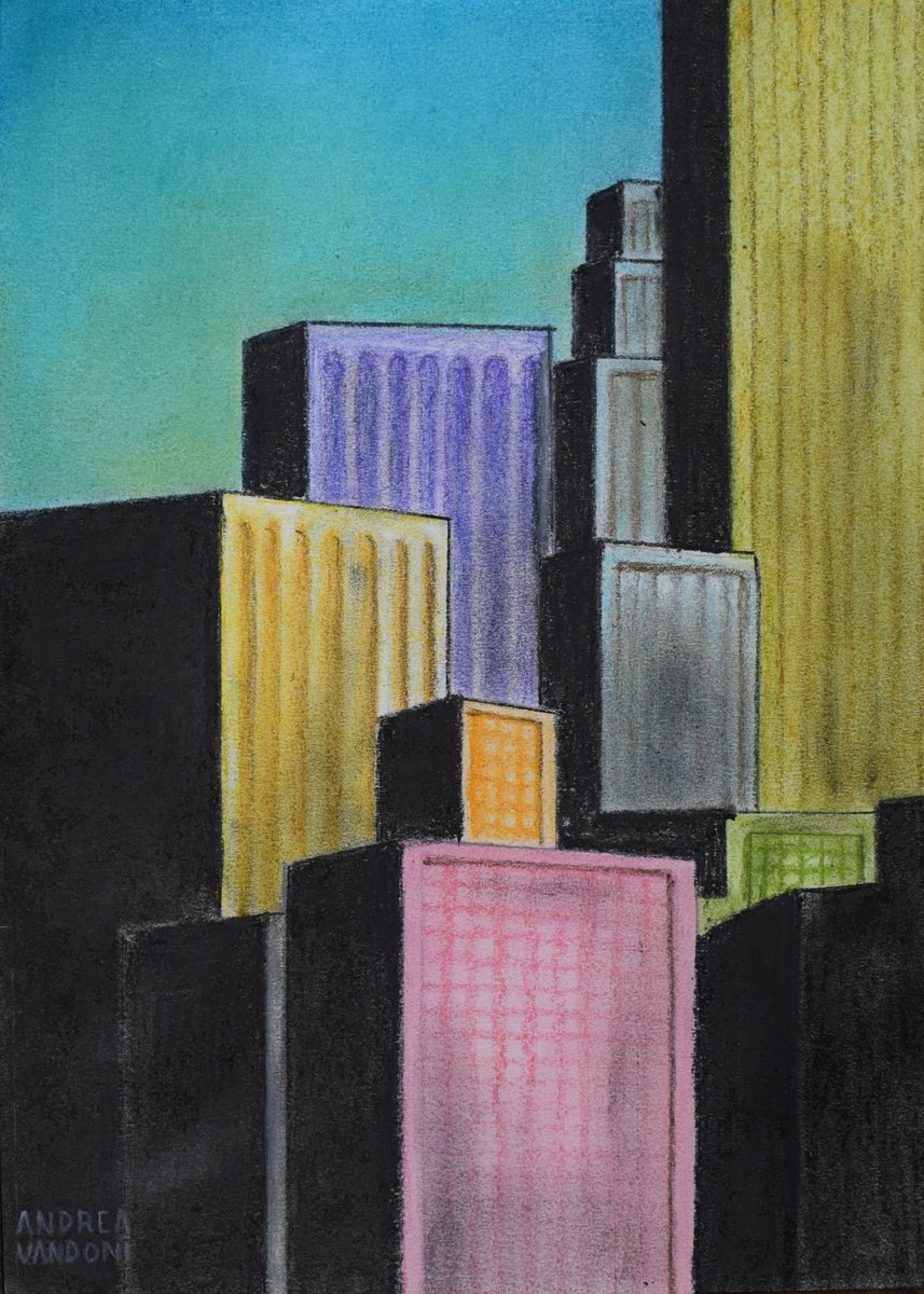 Impressionistic Cityscapes Pastel Drawing By Andrea Vandoni, 8 X 12, Studio 91, Original Artwork