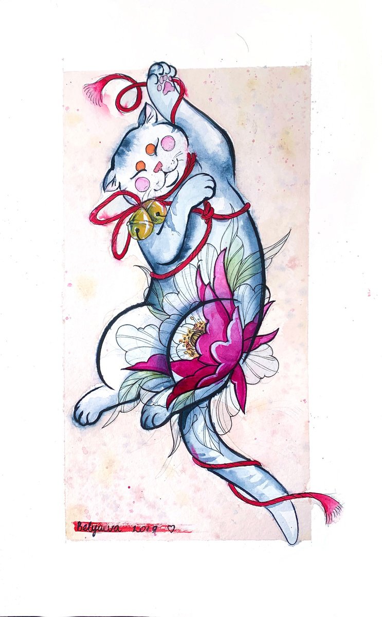 Illustrative Animal Watercolour By Belyaeva Oleksandra, 14 X 20, Shibary Cat, Original Artwork