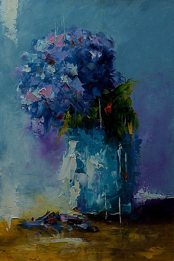 Modern still life painting with flowers in vase