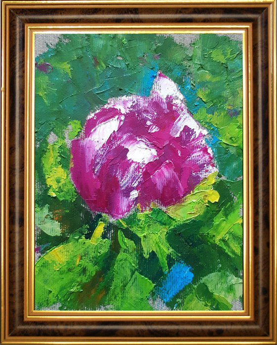 Peony 06 _ 5x6,5'' / framed / FROM MY A SERIES OF MINI WORKS / ORIGINAL OIL PAINTING