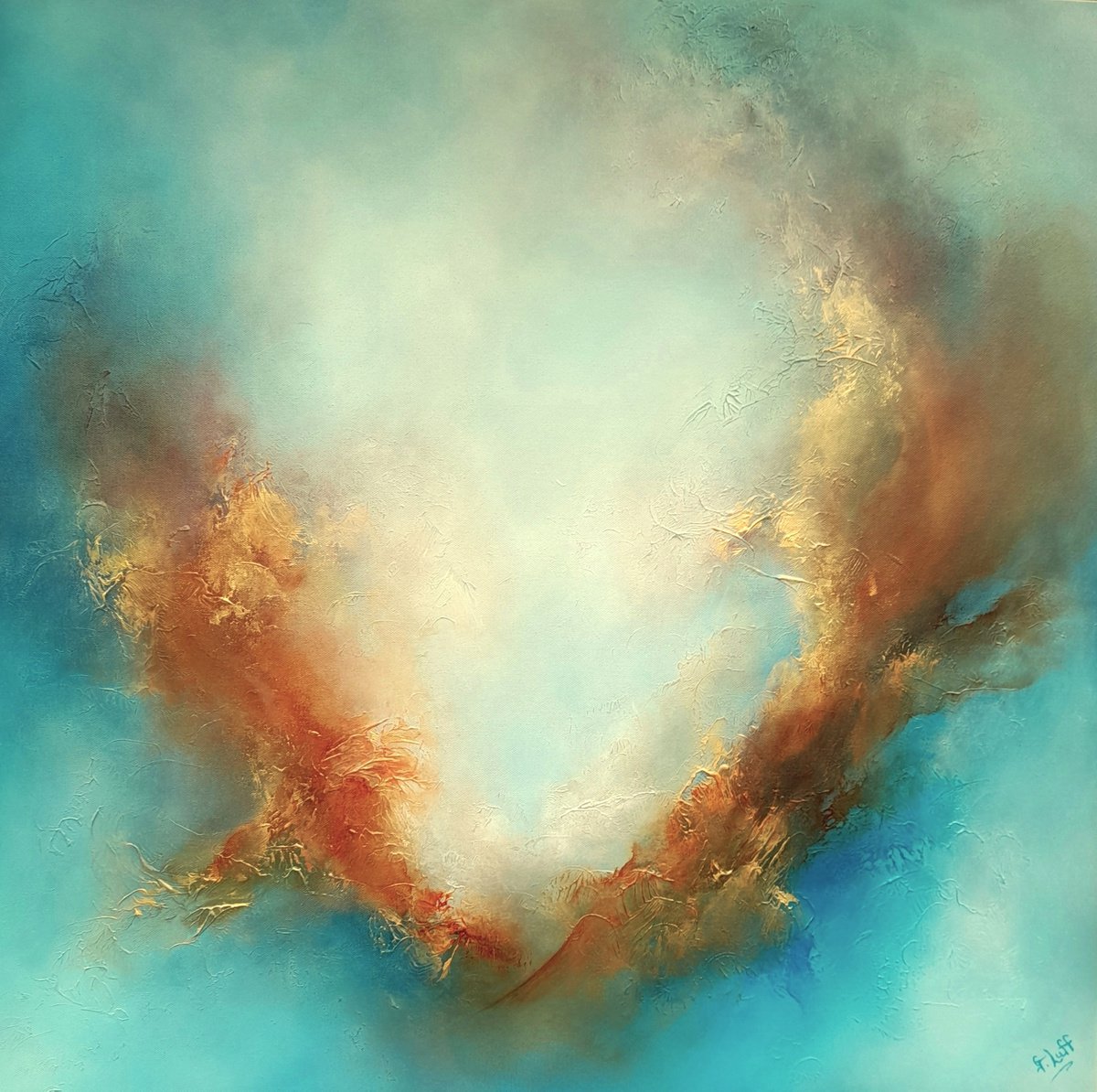 Angels are Falling II (Large abstract cloudscape/skyscape 80cms x 80cms) by Gillian Luff