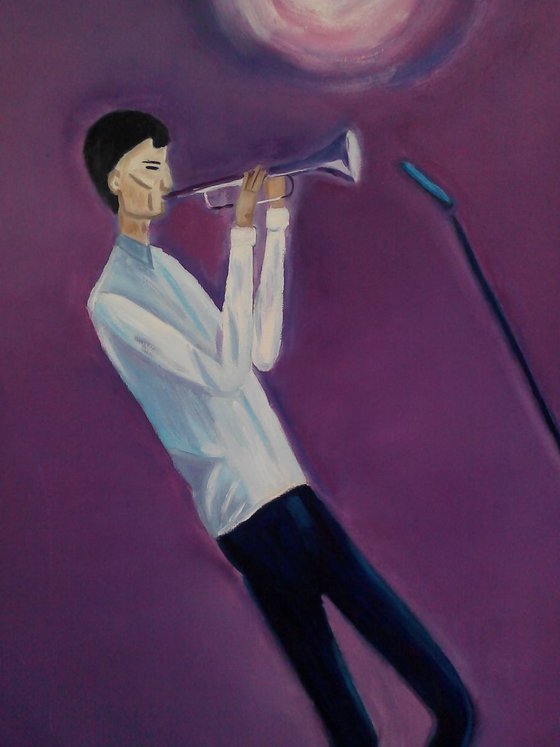 jazz band original abstract oil painting ready to hang jazz music fine art"Violet jazz"