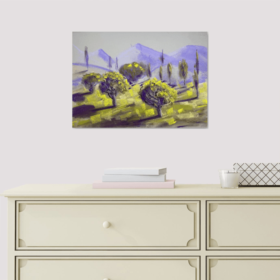 Purple mountians green grass