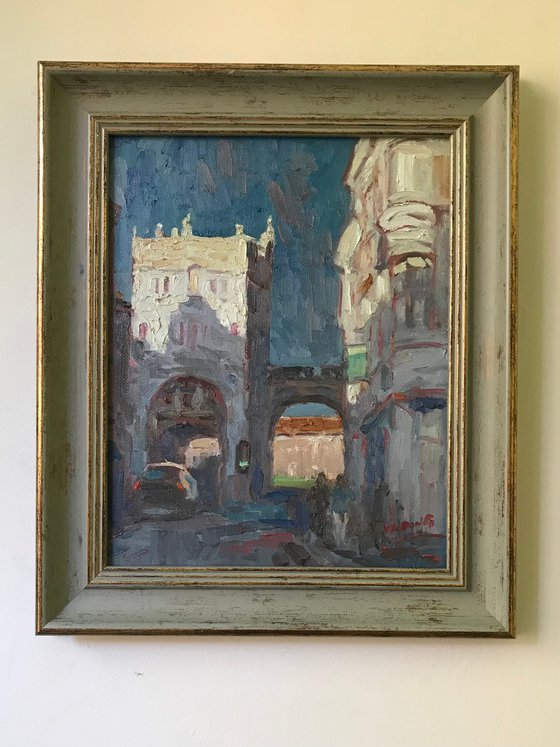 Original Oil Painting Wall Art Signed unframed Hand Made Jixiang Dong Canvas 25cm × 20cm Cityscape City Centre York Small Impressionism Impasto