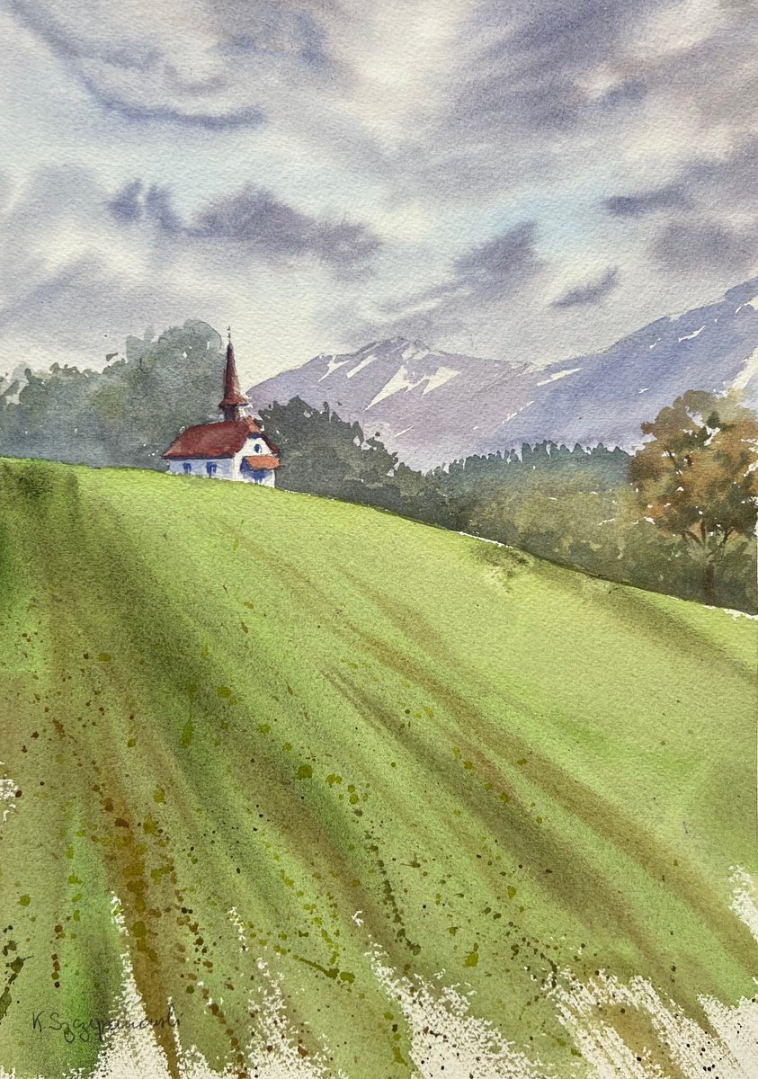 Impressionistic Landscape Watercolour By Krystyna Szczepanowski, 10 X 14", Mont Pelerin, Original Artwork