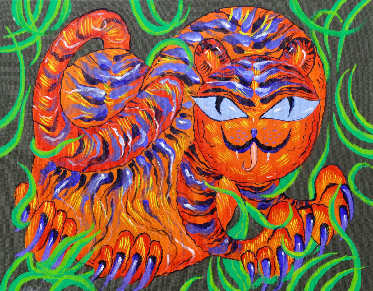 Bright funny tiger. Wild tibetan cat by Anna Onikiienko