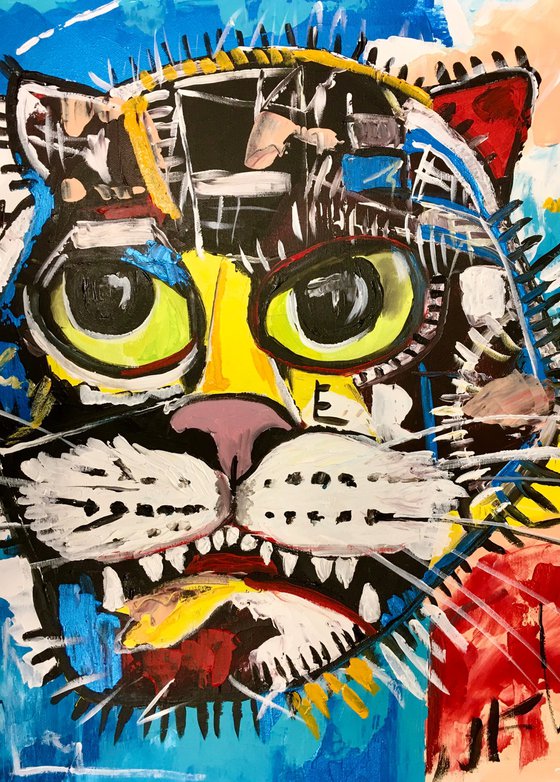 UNTITLED cat  version of famous painting by Jean-Michel Basquiat.