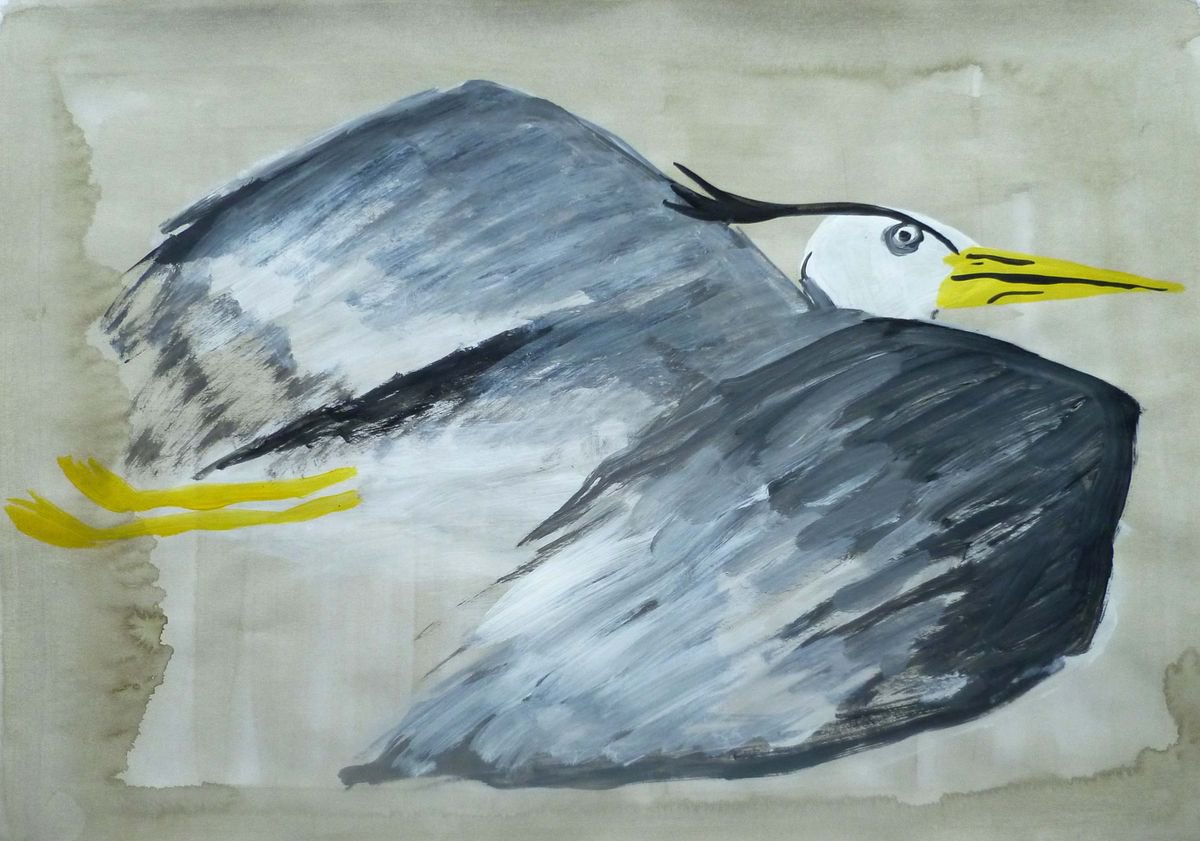 Heron Painting No.1 - Mel Sheppard Original / Signed - A2 Size on Paper by Mel Sheppard