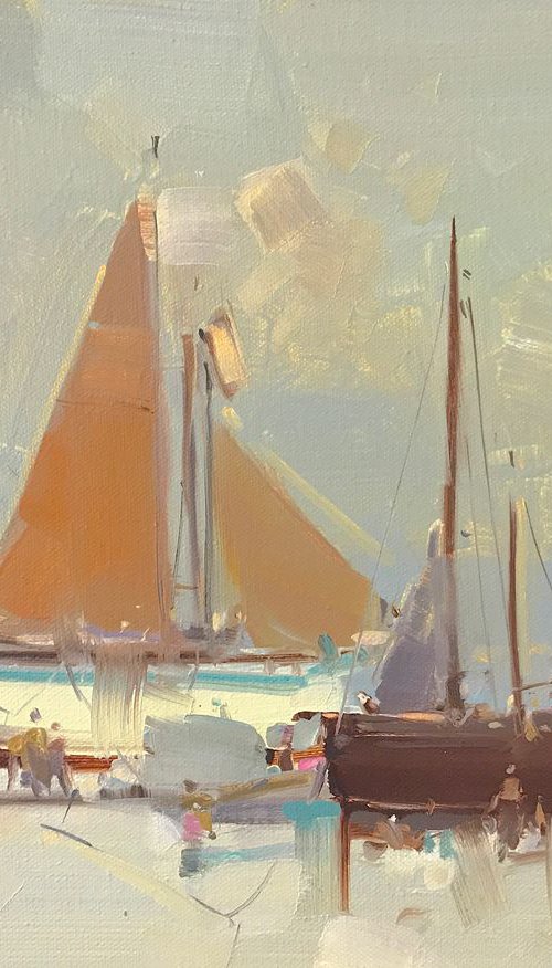 Harbor, Original oil painting, Handmade artwork, One of a kind by Vahe Yeremyan