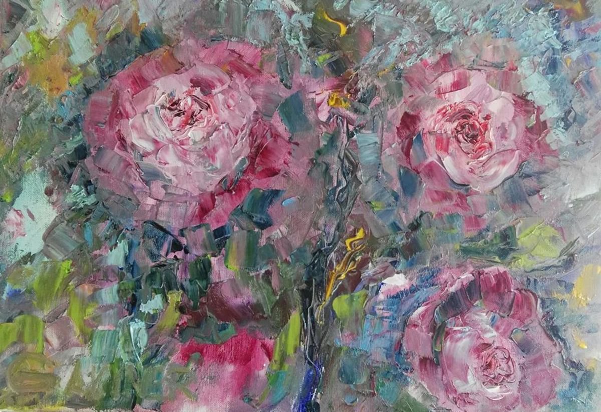 Impressionistic Botanical Oil Painting By Leo Baxiner, 20 X 14", Peonies, Original Artwork