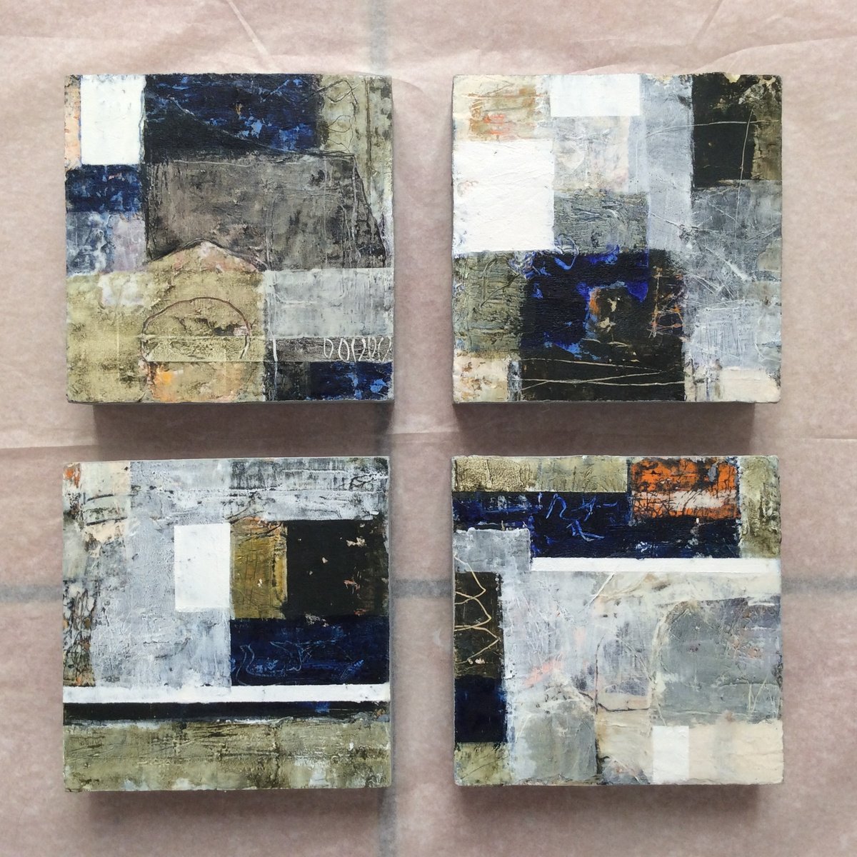 Abstract Oil Painting By Linda Coppens, 12 X 12", Traces Of The Past_Series Of 4, Original Artwork
