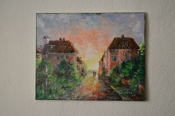 Original oil painting ,, Sunset in Somerset"